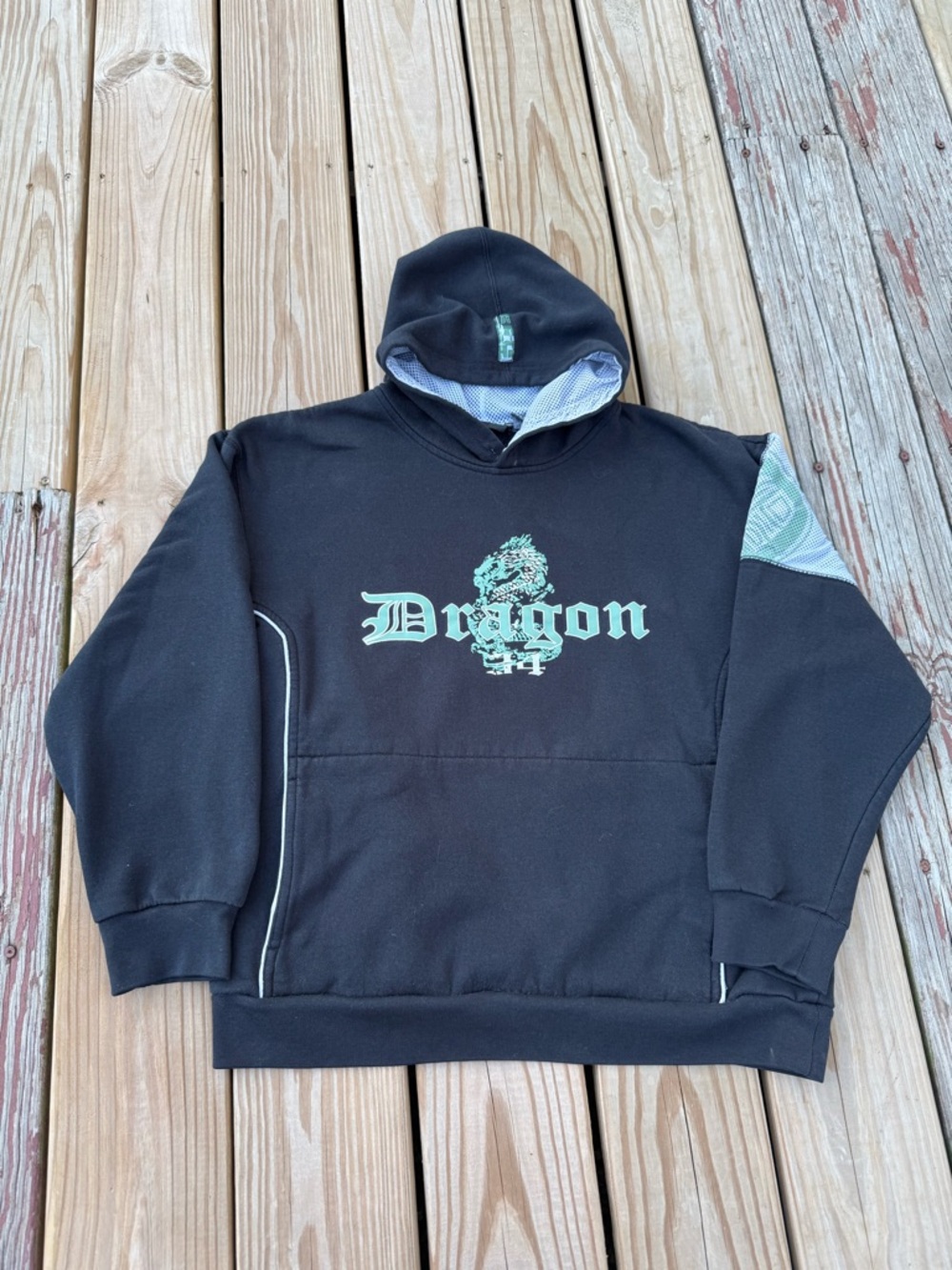 Vintage Y2K No Boundaries Dragon Puff print boxy Black Hoodie